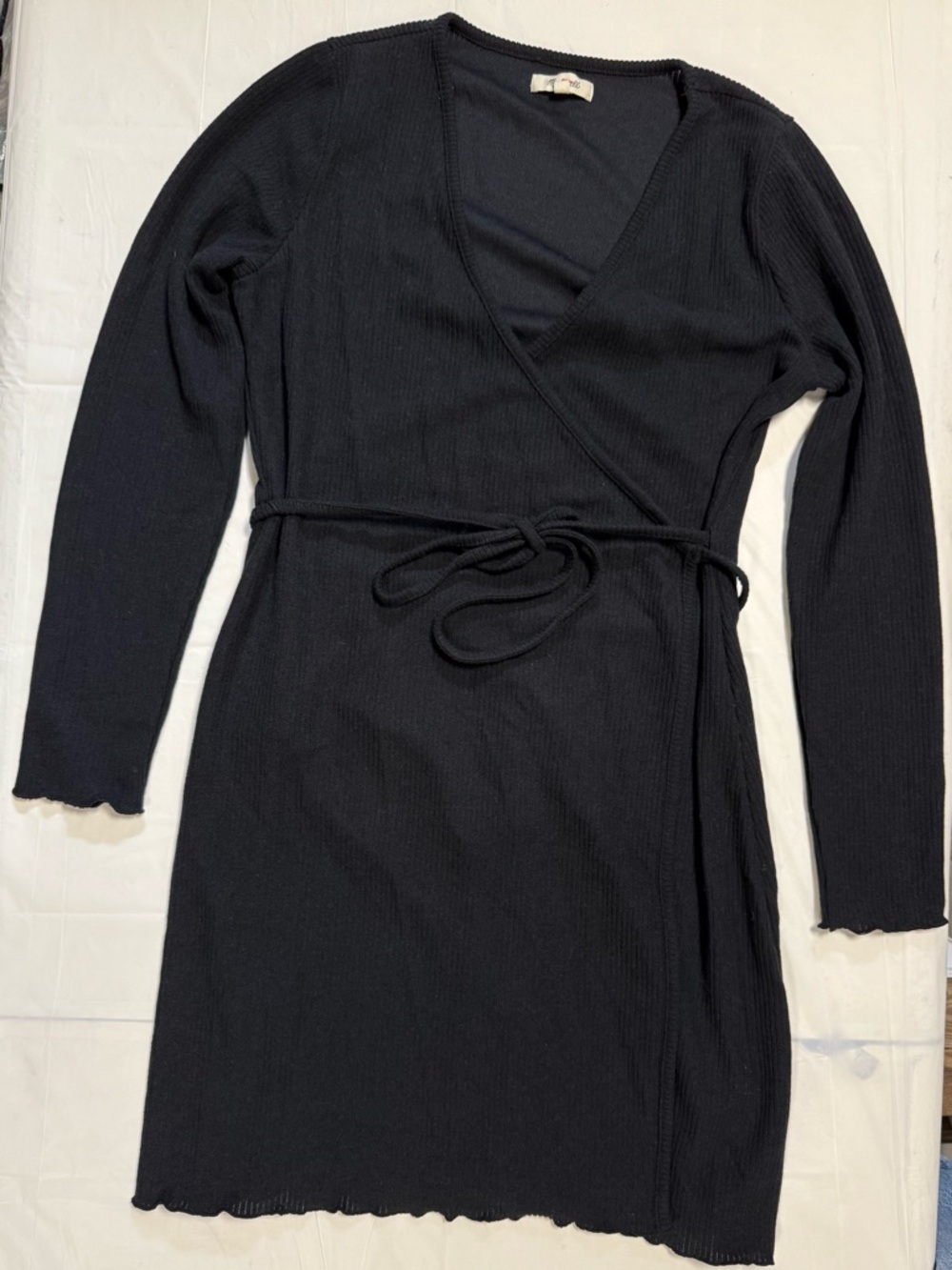 Madewell Black Ribbed Wrap Dress Tie Waist Long Sleeve Size M